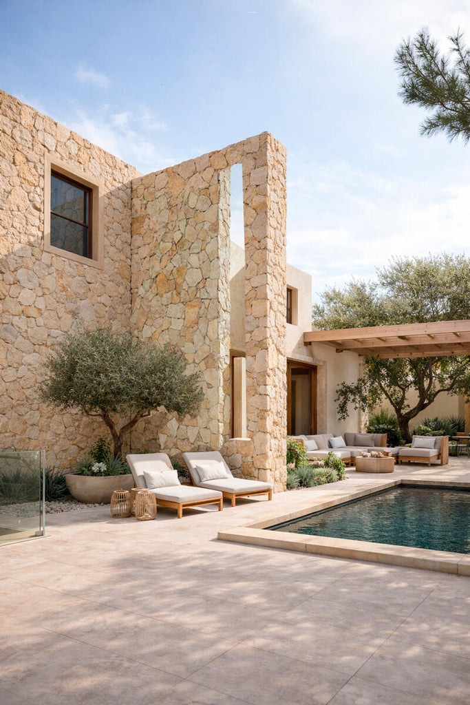 Piedra Dorada Irregular en residencia con alberca - LABETA